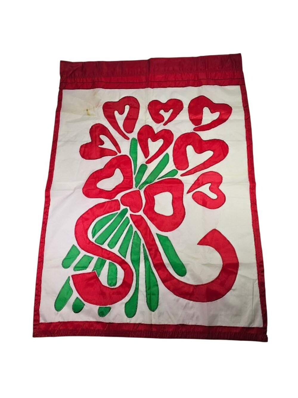 Heart Rose Bouquet Flower Appliqué Outdoor Garden Flag Banner 39x26" Vintage OTC
